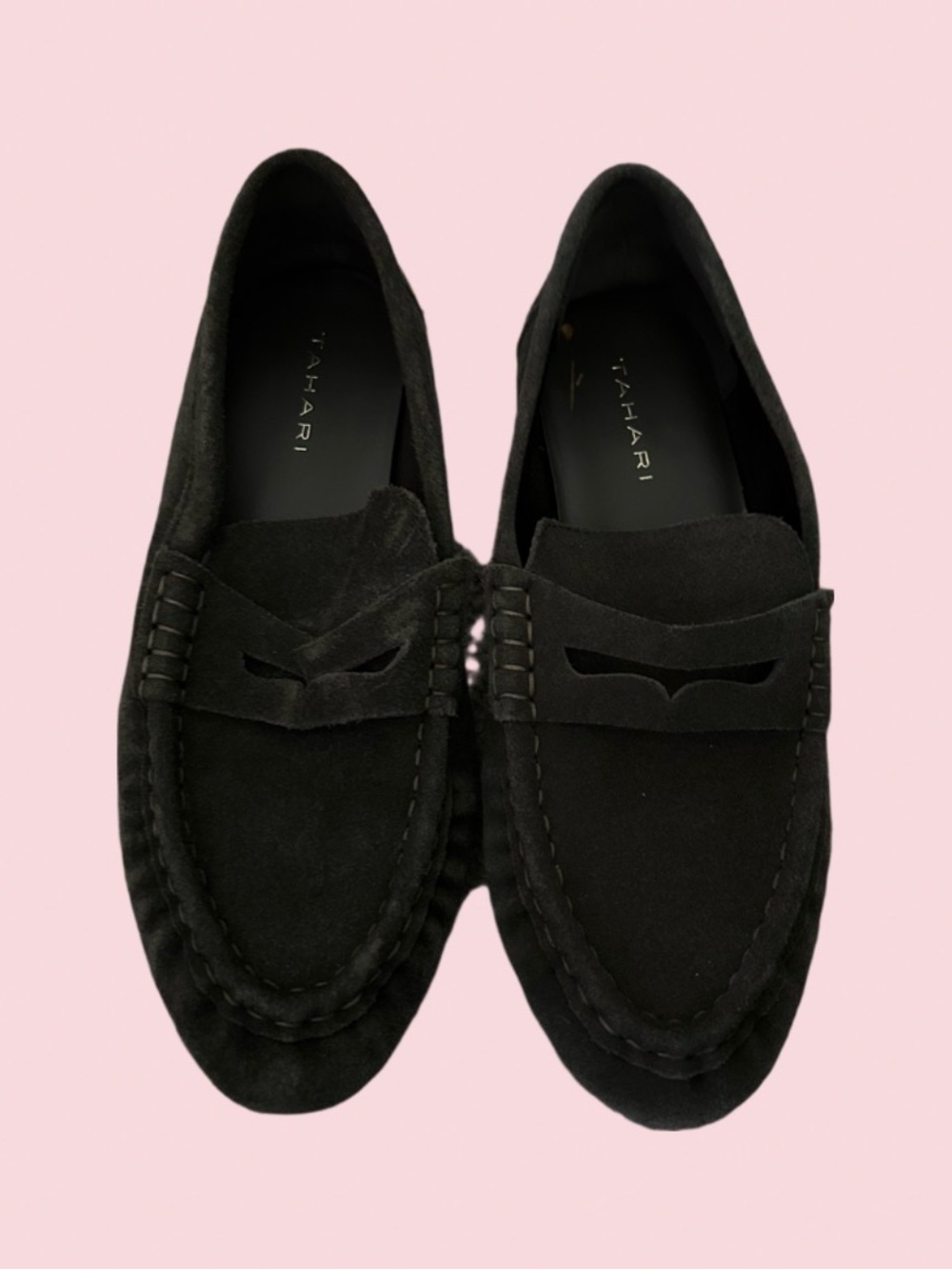 Tahari gray leather suede loafers